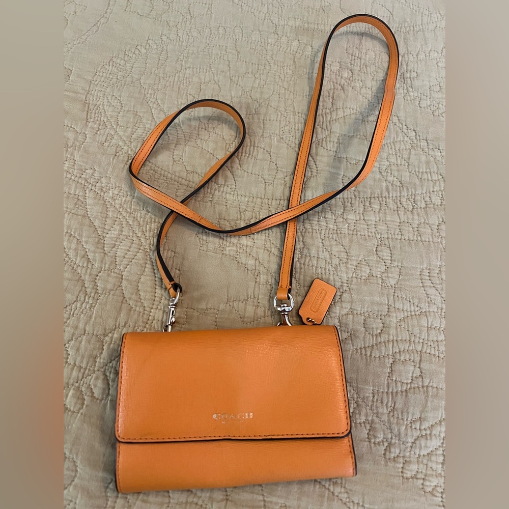 Coach Orange Crossbody Bag with zip coin and card holders